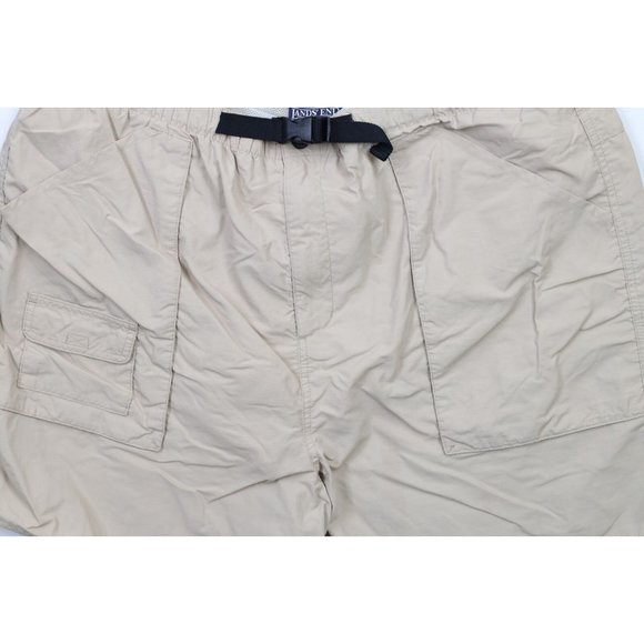 Vintage 90s Lands End Mens XL Belted Lined Above Knee Shorts Baggies Beige Nylon - Picture 3 of 11